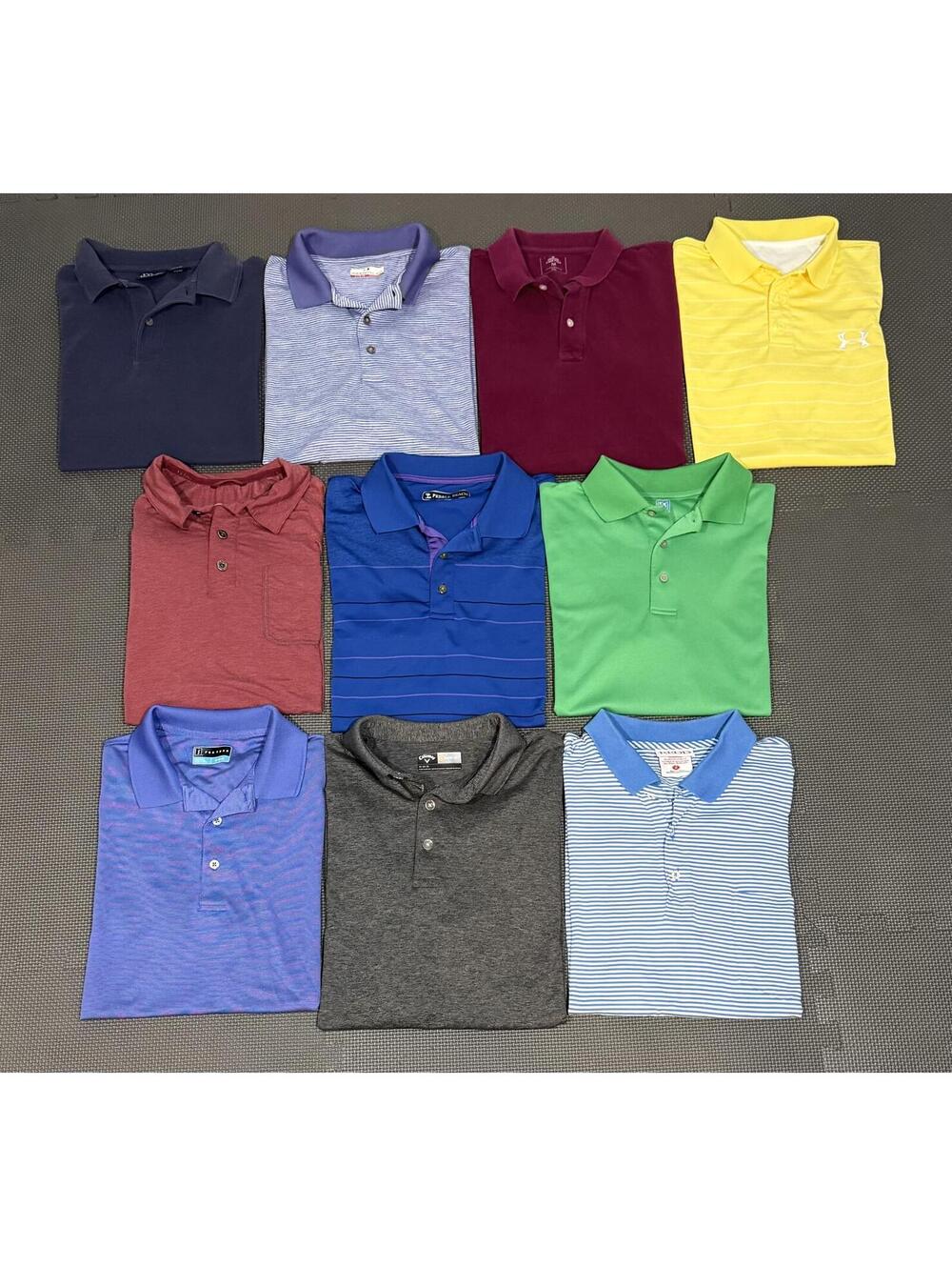 Lot of 16 Men's Medium Short Sleeve Polo Shirts Various Brands, Colors, & Styles